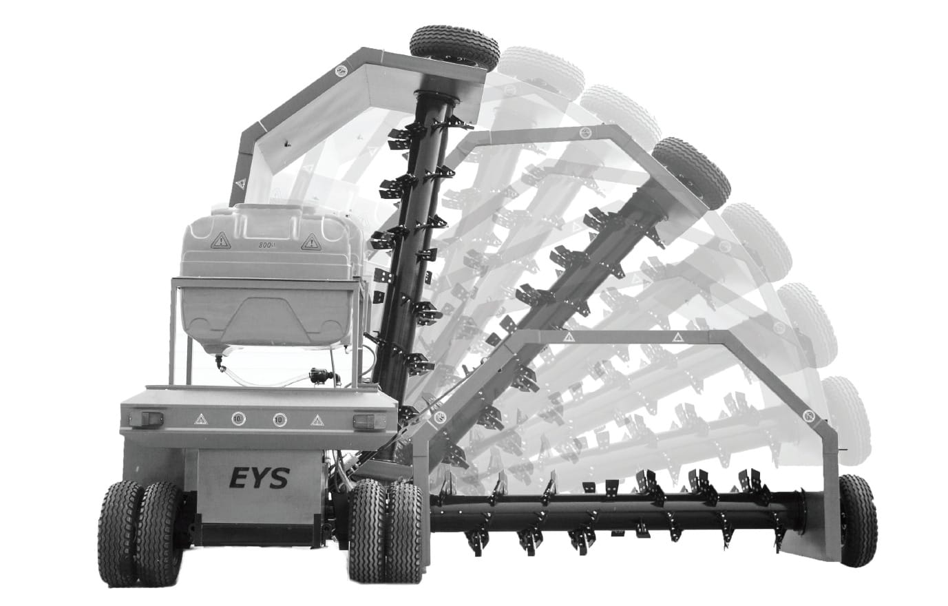 Прицепной ворошитель компоста в транспортном положении